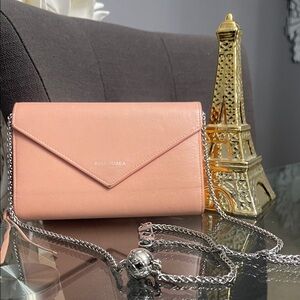 Balenciaga Peach Envelope Clutch with Silver Chain